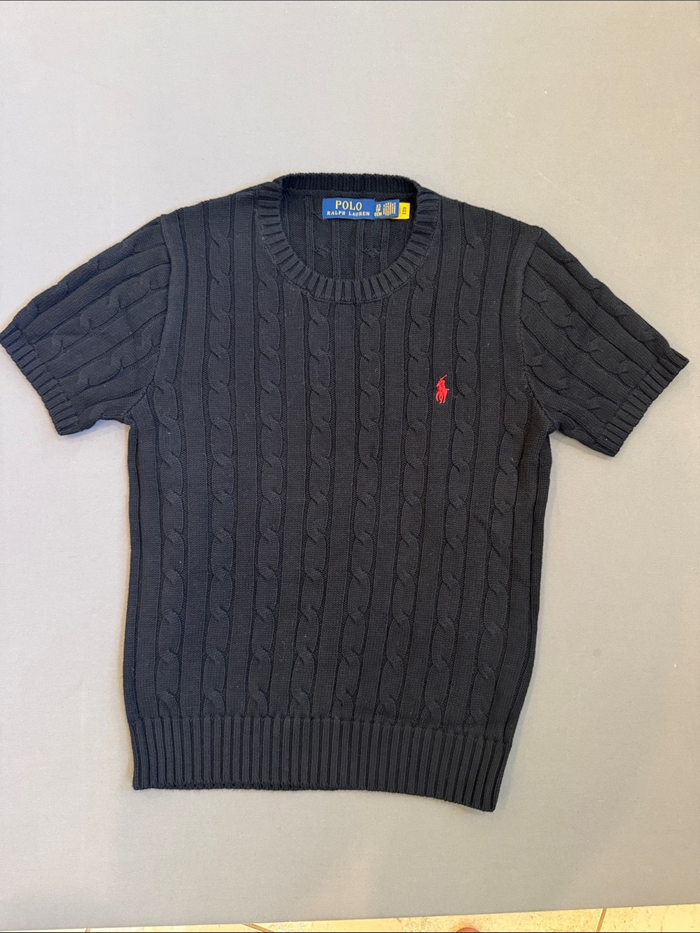 Polo by Ralph Lauren Black Cable-Knit Crew with Red Pony - Picture 4 of 5